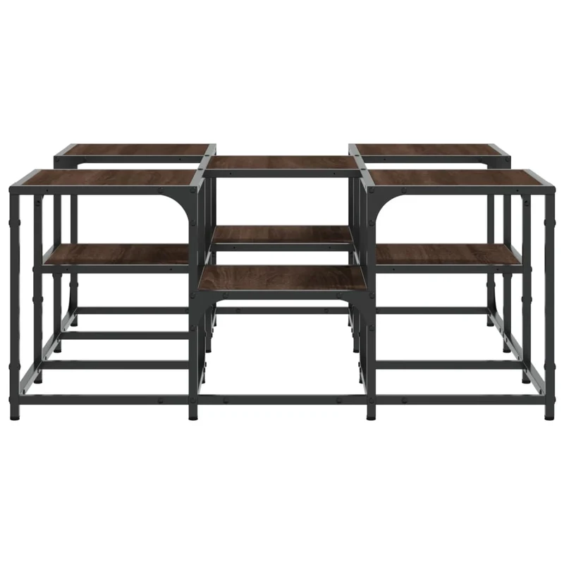 Table basse avec étagères design industriel 91 x 91 x 40 cm bois d'ingénierie marron et métal DEC038831