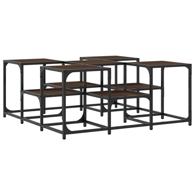 Table basse avec étagères design industriel 91 x 91 x 40 cm bois d'ingénierie marron et métal DEC038831