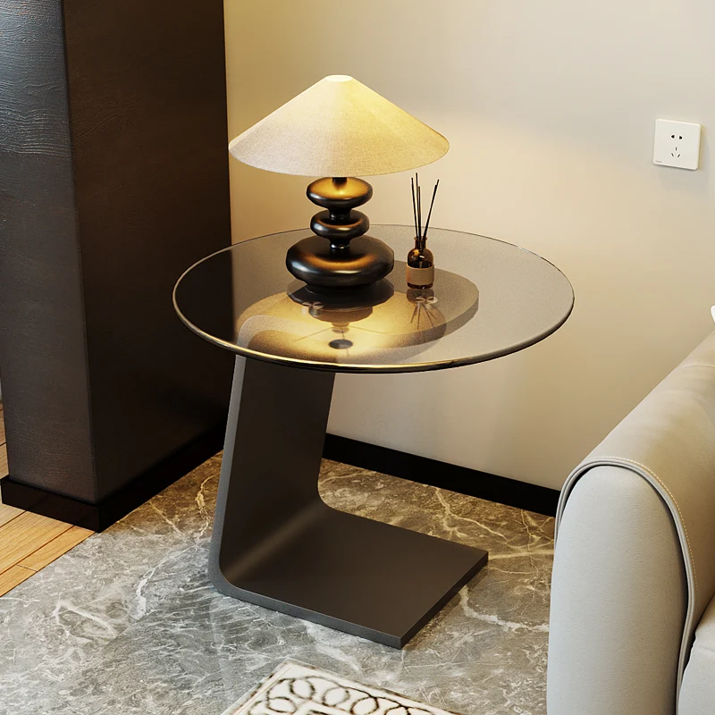 Contemporary Nordic Round Medium Density Fiberboard Glass Acrylic Microcrystalline Stone Carbon Steel Marble End Table 2 - Tier For Living Room