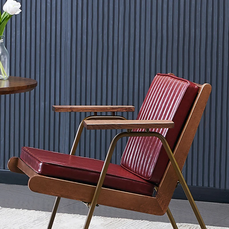 Contemporary Luxury Square Faux Leather Metal Legs Accent Chair Backrest Armrest For Living Room