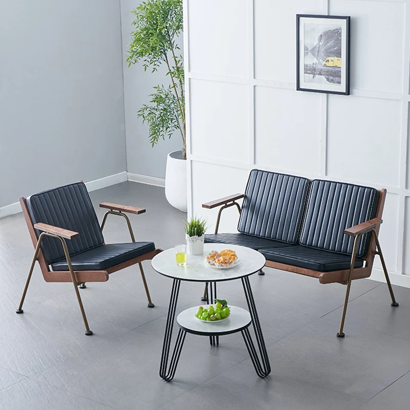 Contemporary Luxury Square Faux Leather Metal Legs Accent Chair Backrest Armrest For Living Room