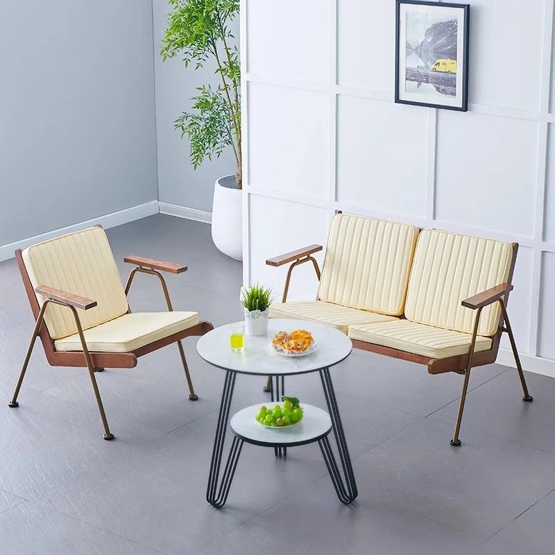 Contemporary Luxury Square Faux Leather Metal Legs Accent Chair Backrest Armrest For Living Room