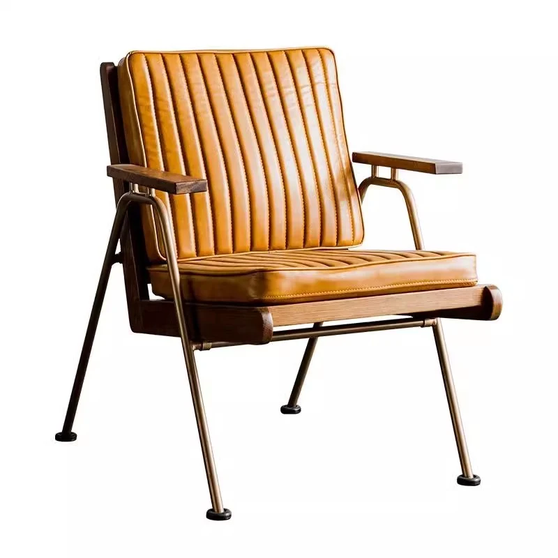 Contemporary Luxury Square Faux Leather Metal Legs Accent Chair Backrest Armrest For Living Room