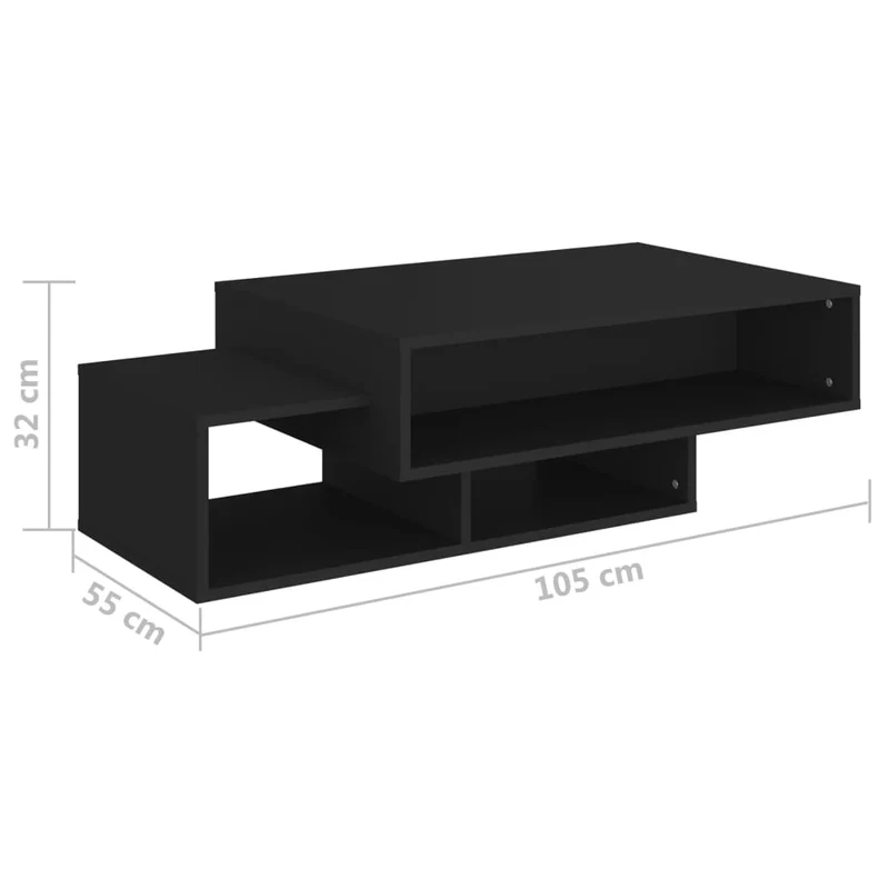 Table basse 3 compartiments design moderne et contemporaine 105 x 55 x 32 cm bois d’ingénierie noir DEC039621