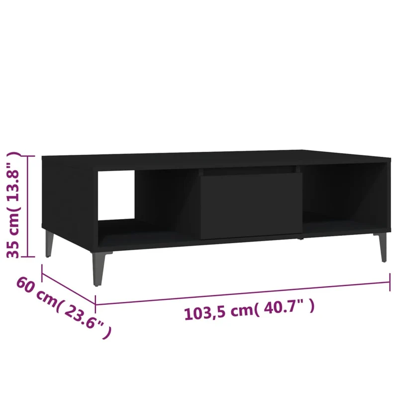 Table basse avec compartiment avec porte design moderne et contemporaine 103,5 x 60 x 35 cm bois d'ingénierie noir DEC039618