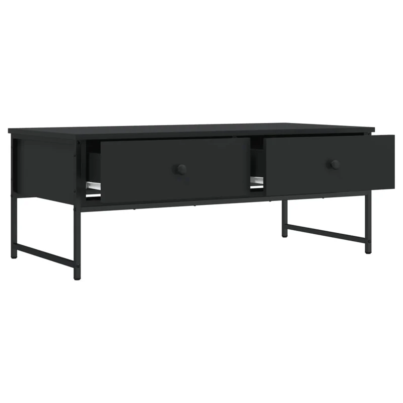 Table basse avec tiroirs design moderne et contemporaine 101 x 49 x 39,5 cm bois d'ingénierie noir et métal DEC039582