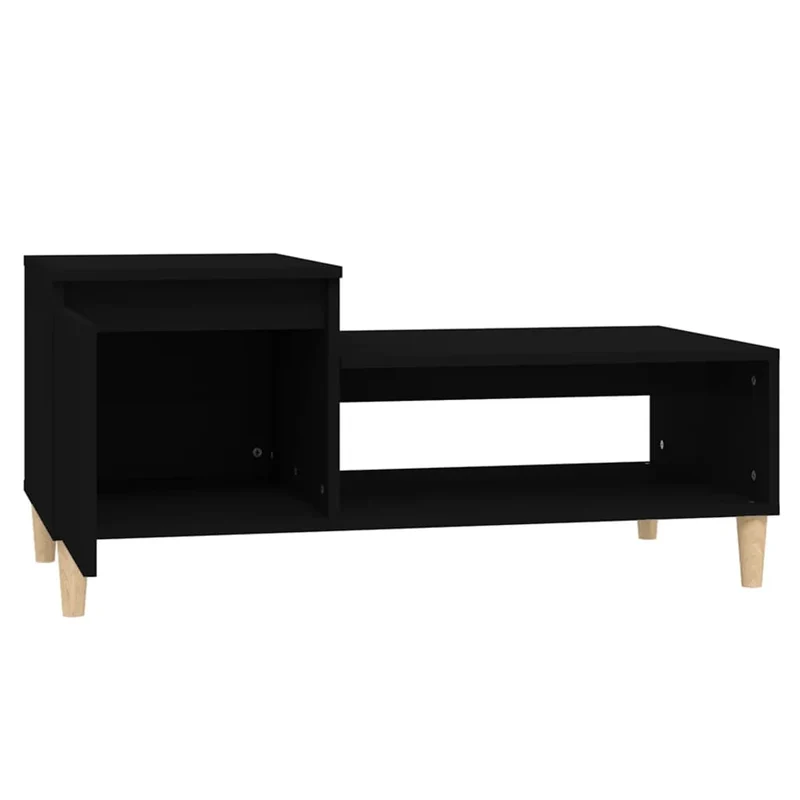 Table basse avec compartiment et étagère design moderne et contemporaine 100 x 50 x 45 cm bois d'ingénierie noir DEC039560