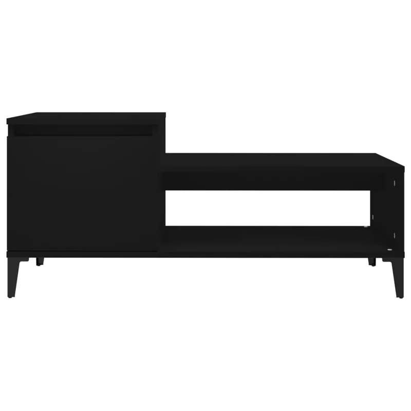 Table basse compartiment et étagère design moderne et contemporaine 100 x 50 x 45 cm bois d'ingénierie noir et métal DEC039559