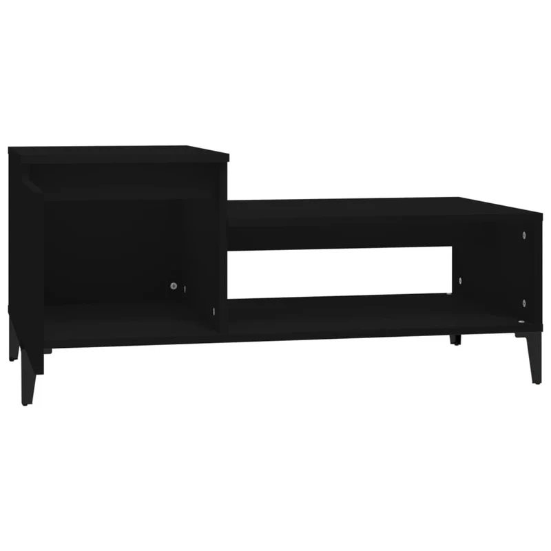 Table basse compartiment et étagère design moderne et contemporaine 100 x 50 x 45 cm bois d'ingénierie noir et métal DEC039559