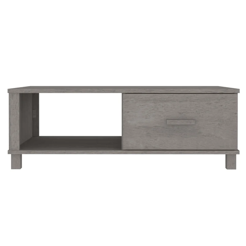 Table basse avec tiroir et compartiment design moderne et contemporaine clair 100 x 55 x 35 cm bois massif de pin gris DEC039422