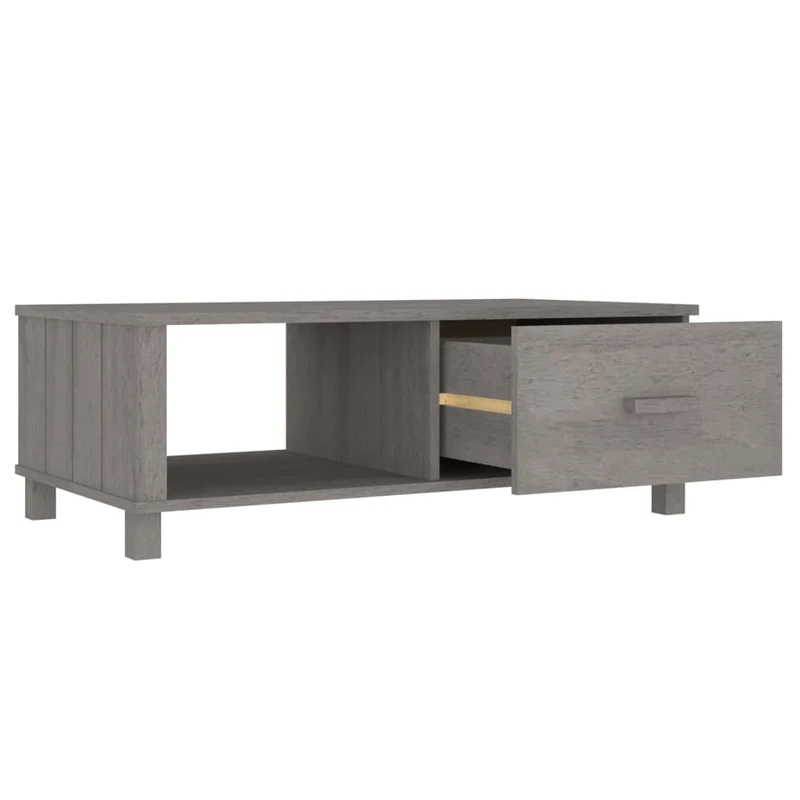 Table basse avec tiroir et compartiment design moderne et contemporaine clair 100 x 55 x 35 cm bois massif de pin gris DEC039422
