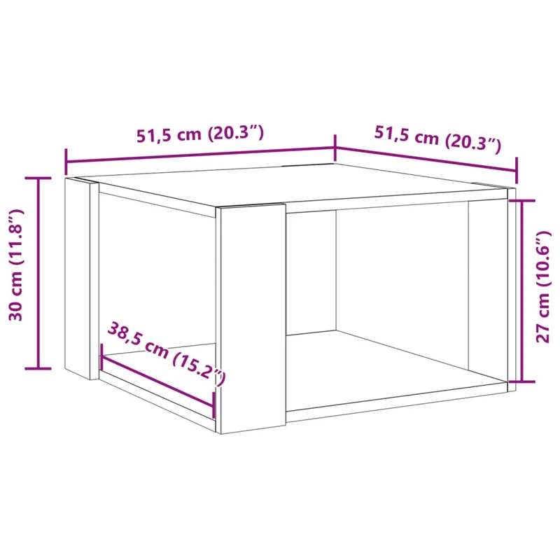 Table basse forme carré design moderne et contemporaine 51,5 x 51,5 x 30 cm bois d'ingénierie gris DEC039299