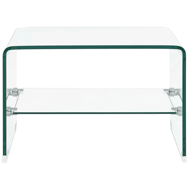 Table basse avec étagère design moderne et contemporaine 50 x 45 x 33 cm Verre trempé Transparent DEC039087