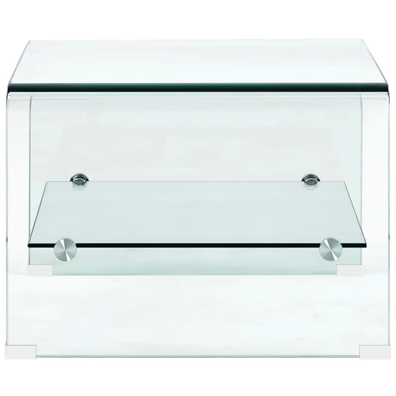 Table basse avec étagère design moderne et contemporaine 50 x 45 x 33 cm Verre trempé Transparent DEC039087
