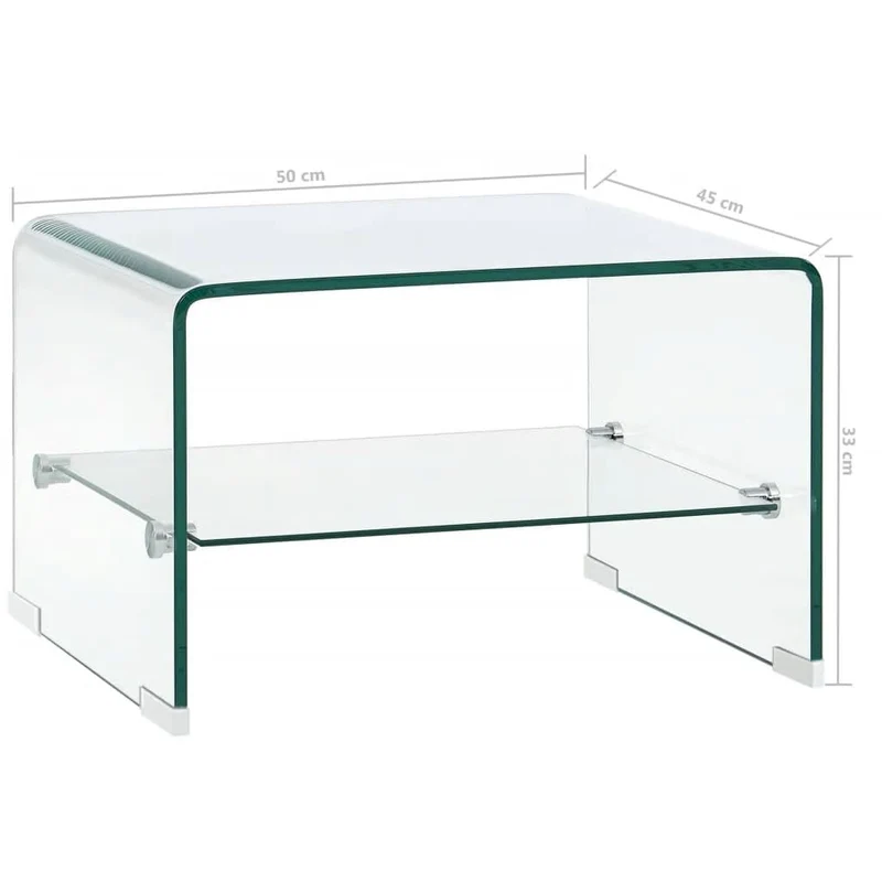 Table basse avec étagère design moderne et contemporaine 50 x 45 x 33 cm Verre trempé Transparent DEC039087