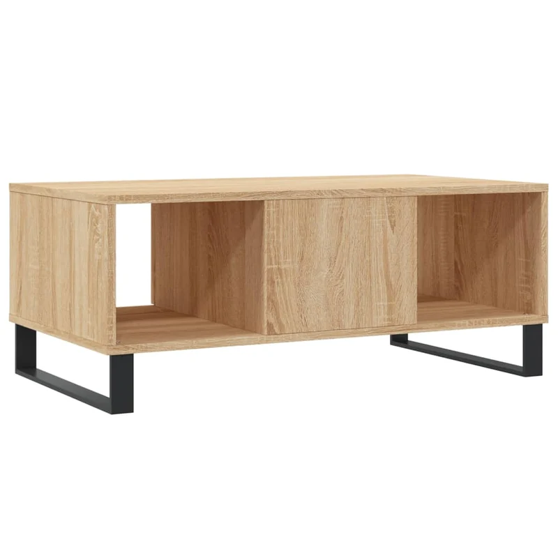 Table basse 2 compartiments et tiroir design moderne et contemporaine 90 x 50 x 36,5 cm bois d'ingénierie couleur chêne et métal DEC039038