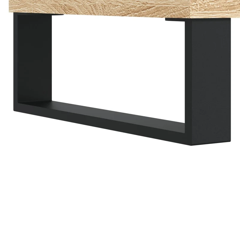 Table basse 2 compartiments et tiroir design moderne et contemporaine 90 x 50 x 36,5 cm bois d'ingénierie couleur chêne et métal DEC039038