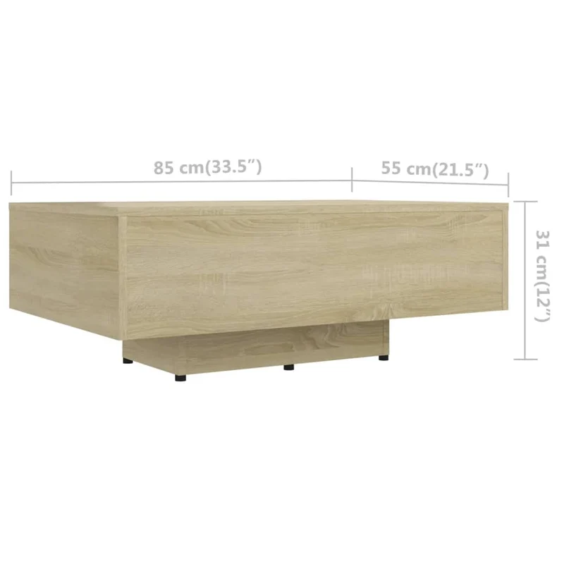 Table basse design moderne et contemporaine 85 x 55 x 31 cm bois d'ingénierie couleur chêne DEC039019