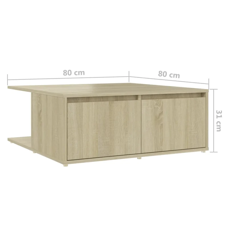 Table basse avec compartiments de rangement design moderne et contemporaine 80 x 80 x 31 cm bois d'ingénierie couleur chêne DEC039004