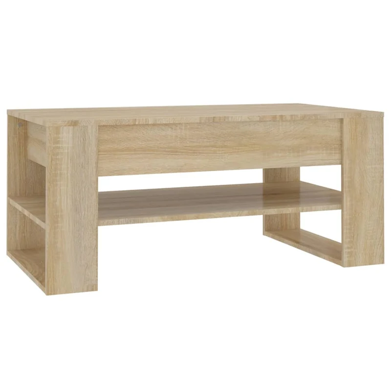 Table basse avec étagères design intemporel 102 x 55 x 45 cm bois d'ingénierie couleur chêne DEC038917