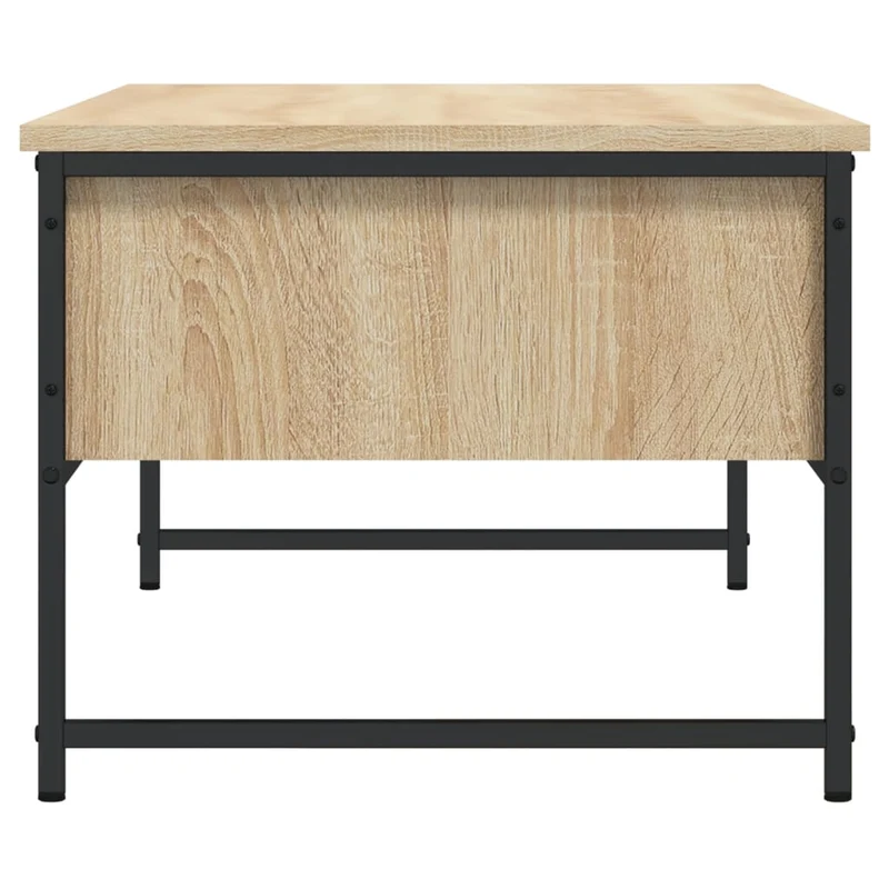 Table basse avec deux tiroirs design industriel 101 x 49 x 39,5 cm bois d'ingénierie couleur chêne et métal DEC038887