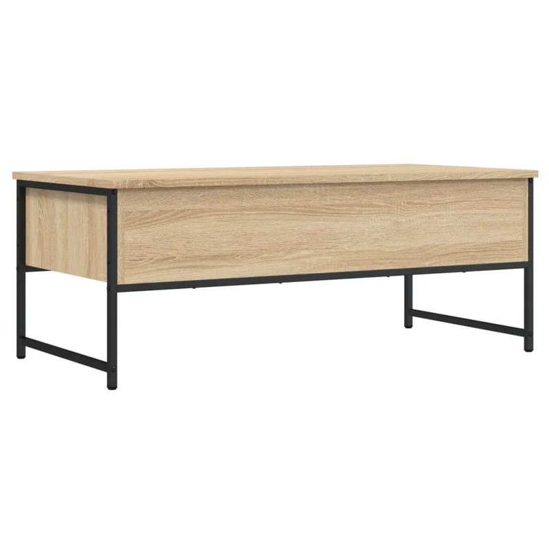 Table basse avec deux tiroirs design industriel 101 x 49 x 39,5 cm bois d'ingénierie couleur chêne et métal DEC038887