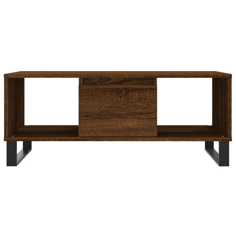 Table basse avec tiroir et deux compartiments ouverts design moderne et contemporaine 90 x 50 x 36,5 cm bois d'ingénierie marron et métal DEC038794
