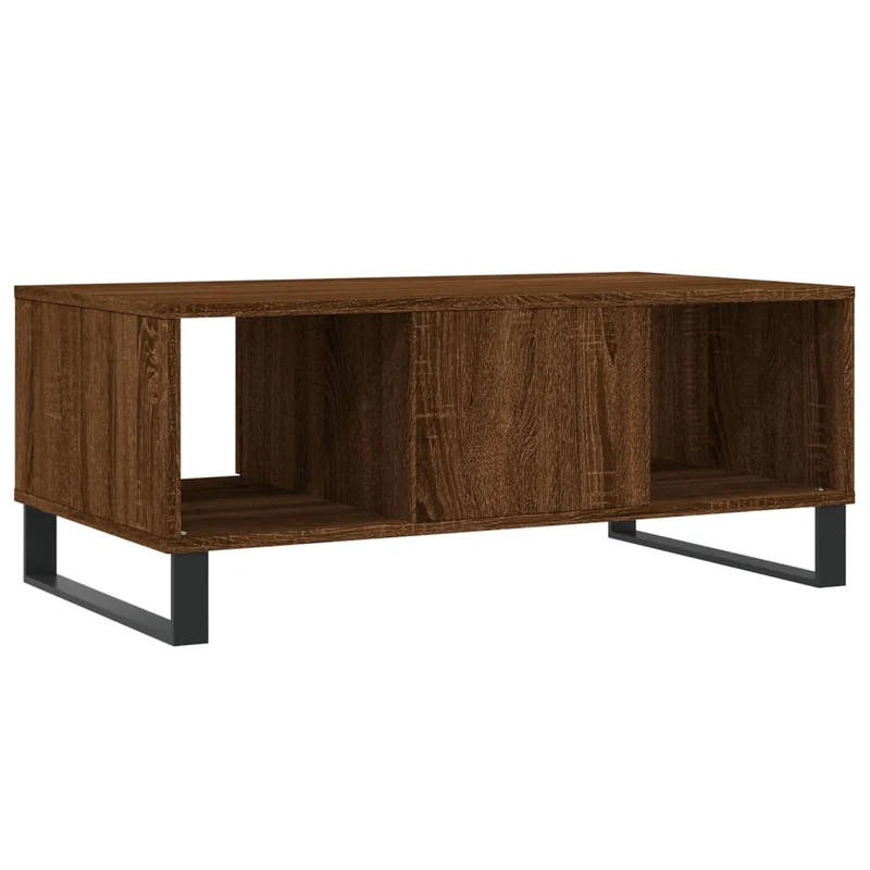 Table basse avec tiroir et deux compartiments ouverts design moderne et contemporaine 90 x 50 x 36,5 cm bois d'ingénierie marron et métal DEC038794