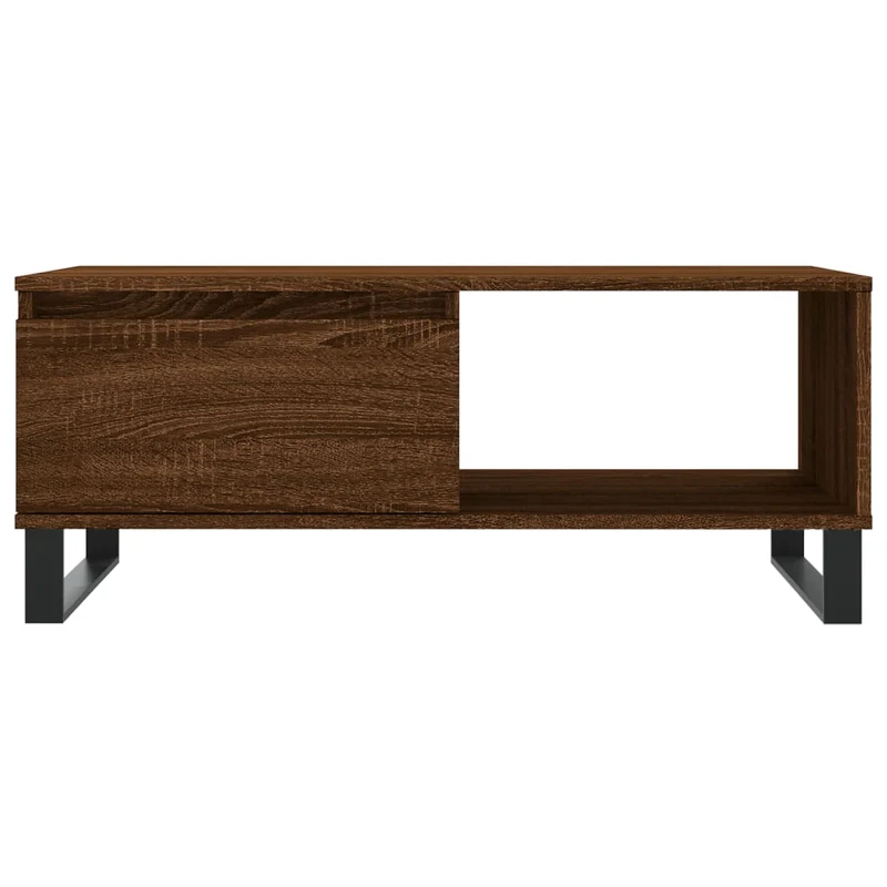 Table basse avec tiroir design moderne et contemporaine 90 x 50 x 36,5 cm bois d'ingénierie marron et métal DEC038792