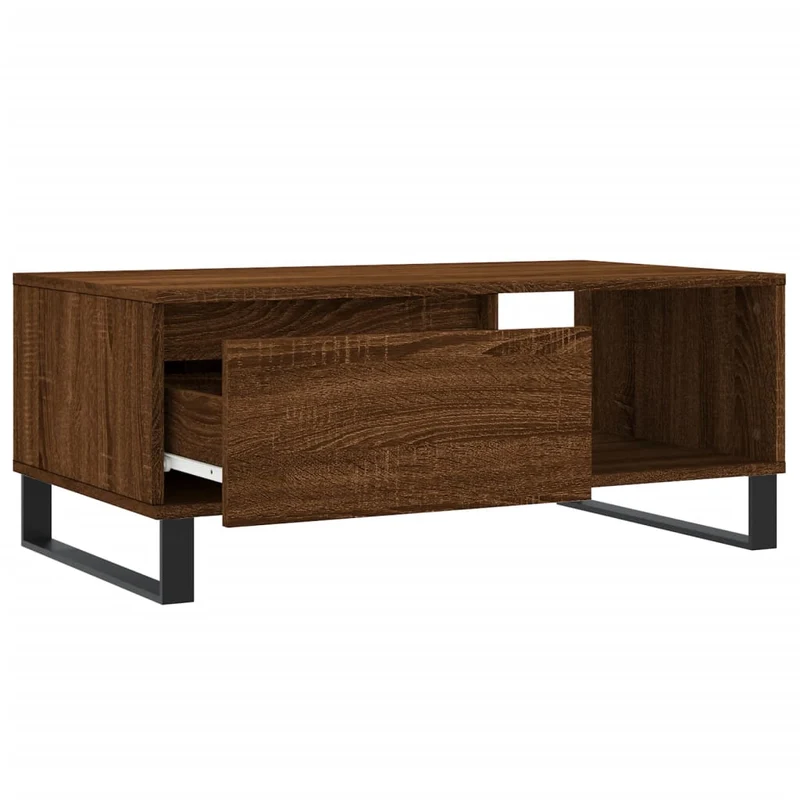 Table basse avec tiroir design moderne et contemporaine 90 x 50 x 36,5 cm bois d'ingénierie marron et métal DEC038792