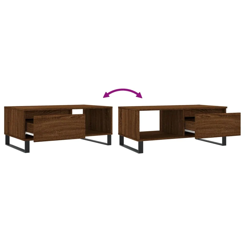 Table basse avec tiroir design moderne et contemporaine 90 x 50 x 36,5 cm bois d'ingénierie marron et métal DEC038792