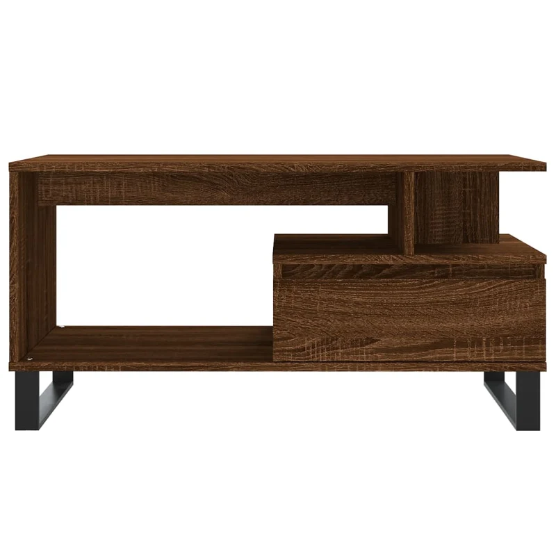 Table basse avec tiroir design moderne et contemporaine 90 x 49 x 45 cm bois d'ingénierie marron et métal DEC038783