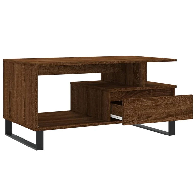 Table basse avec tiroir design moderne et contemporaine 90 x 49 x 45 cm bois d'ingénierie marron et métal DEC038783