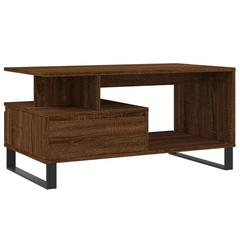 Table basse avec tiroir design moderne et contemporaine 90 x 49 x 45 cm bois d'ingénierie marron et métal DEC038783