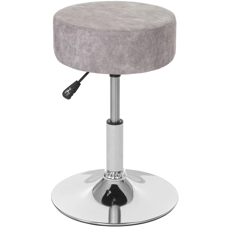 Tabouret de maquillage coiffeuse réglable en hauteur Ø 35cm faux suède gris vintage 04_0005329