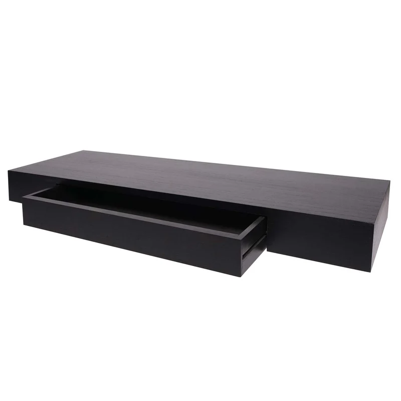 Étagère murale étagère suspendue avec tiroir en bois massif 8x80x25cm noir 04_0005152