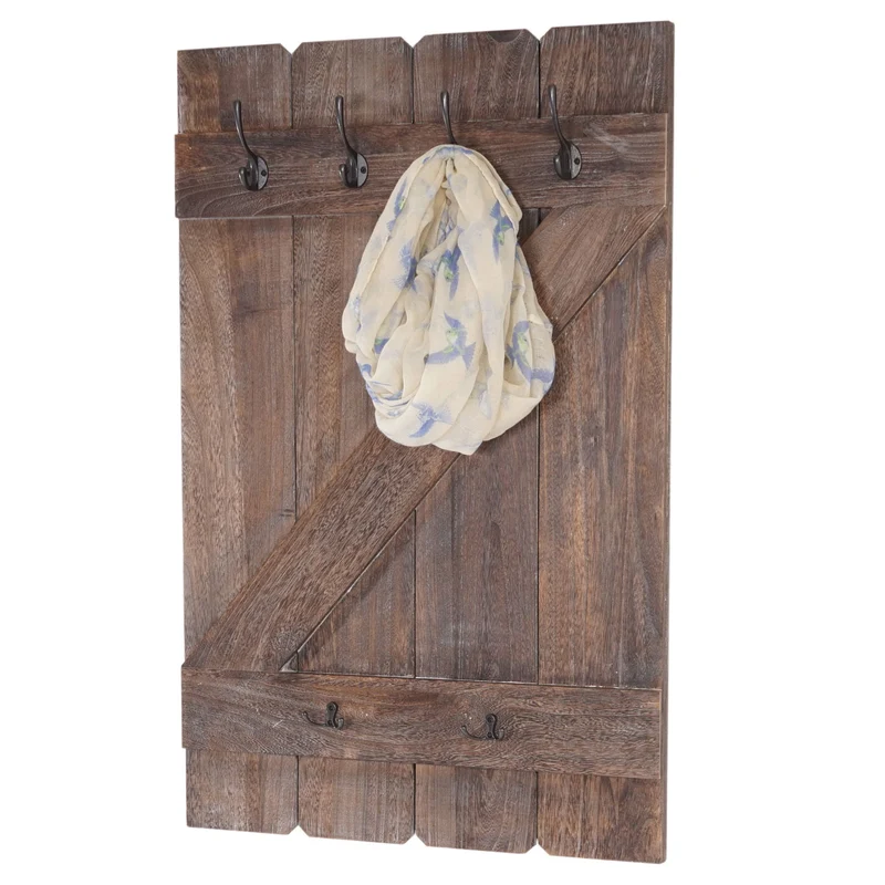 Porte-manteau mural panneau avec 6 crochets 91x60cm bois de pin marron 04_0001009