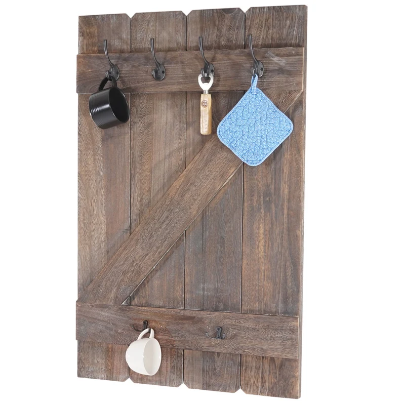 Porte-manteau mural panneau avec 6 crochets 91x60cm bois de pin marron 04_0001009