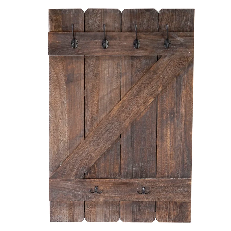 Porte-manteau mural panneau avec 6 crochets 91x60cm bois de pin marron 04_0001009