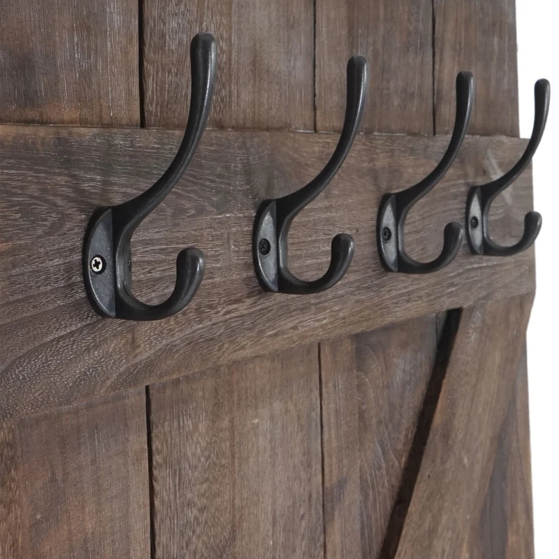 Porte-manteau mural panneau avec 6 crochets 91x60cm bois de pin marron 04_0001009