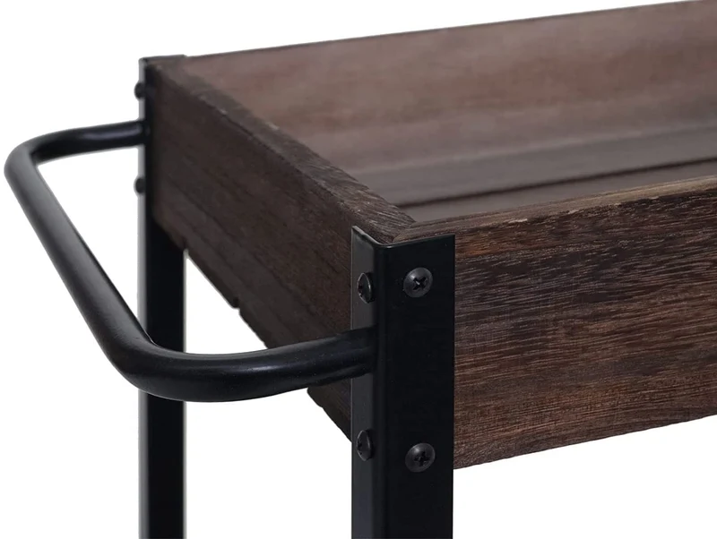 Chariot de service cuisine bar avec 3 niveaux étagères sur roulettes en bois massif shabby marron ETA04057