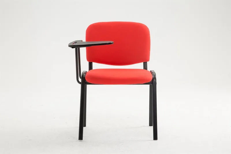 Chaise visiteur avec petite table rabattable pupitre en tissu rouge support métal noir BUR10658