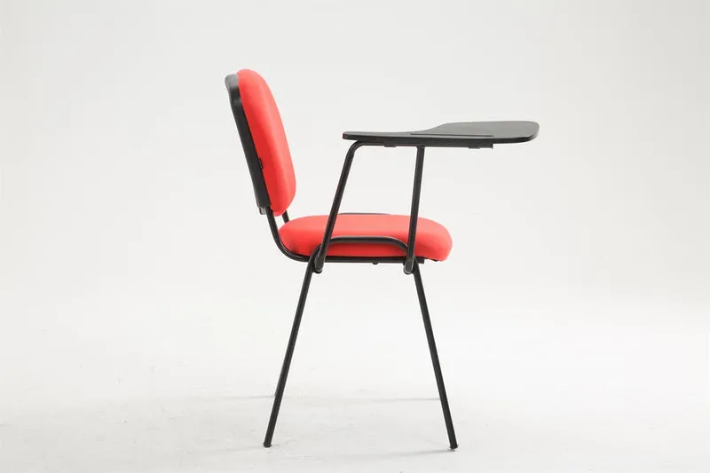 Chaise visiteur avec petite table rabattable pupitre en tissu rouge support métal noir BUR10658