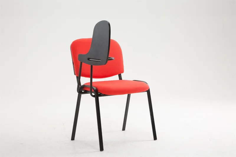 Chaise visiteur avec petite table rabattable pupitre en tissu rouge support métal noir BUR10658