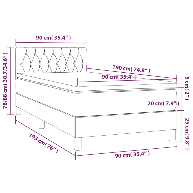 Cadre de lit LED avec sommier tête de lit matelas 90x190cm tissu velours gris foncé TDL0208264