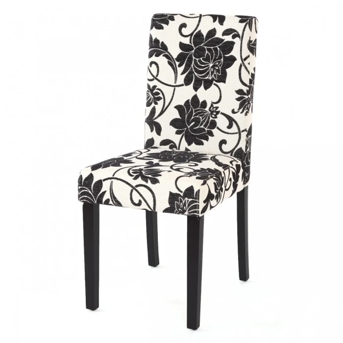 Lot de 6 chaises de salle à manger en tissu imprimé blanc&noir pieds foncés CDS04222