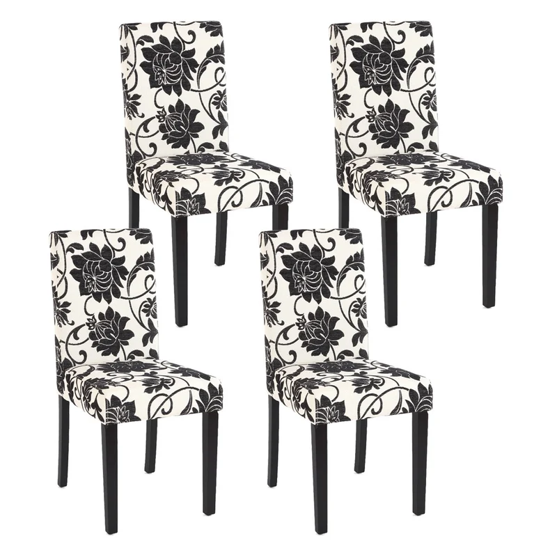 Lot de 4 chaises de salle à manger en tissu imprimé blanc&noir pieds foncés CDS04122