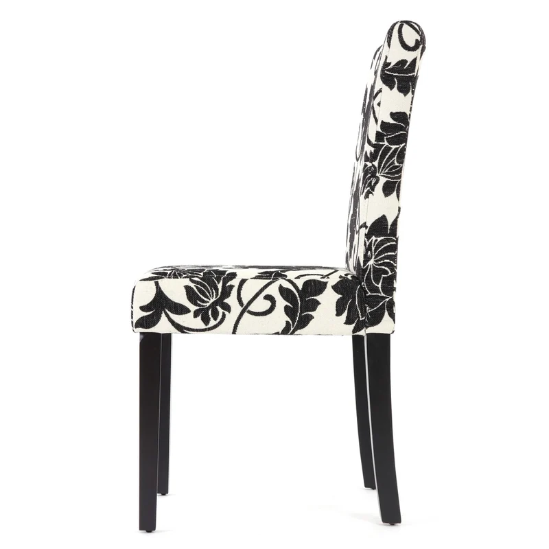 Lot de 4 chaises de salle à manger en tissu imprimé blanc&noir pieds foncés CDS04122