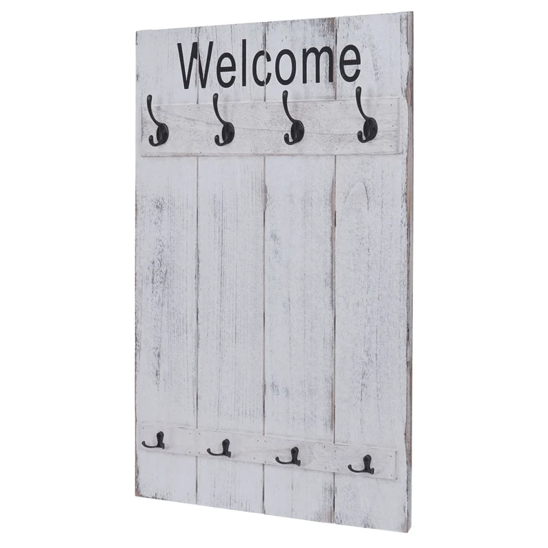 Armoire porte-manteau mural Welcome panneau d'armoire avec 8 crochets 91x60cm blanc vieilli 04_0001004