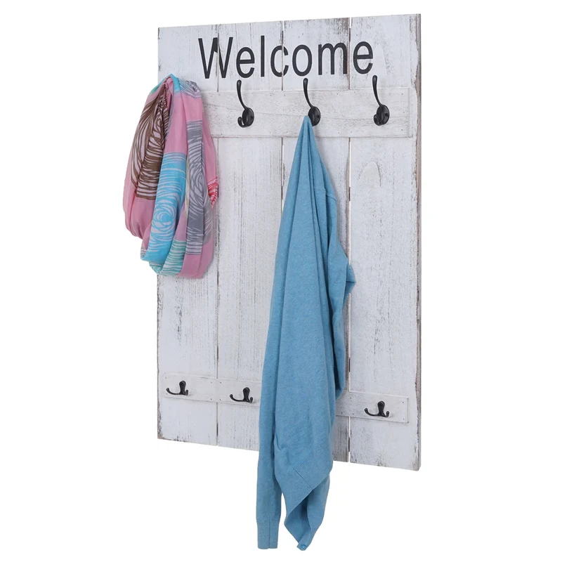 Armoire porte-manteau mural Welcome panneau d'armoire avec 8 crochets 91x60cm blanc vieilli 04_0001004